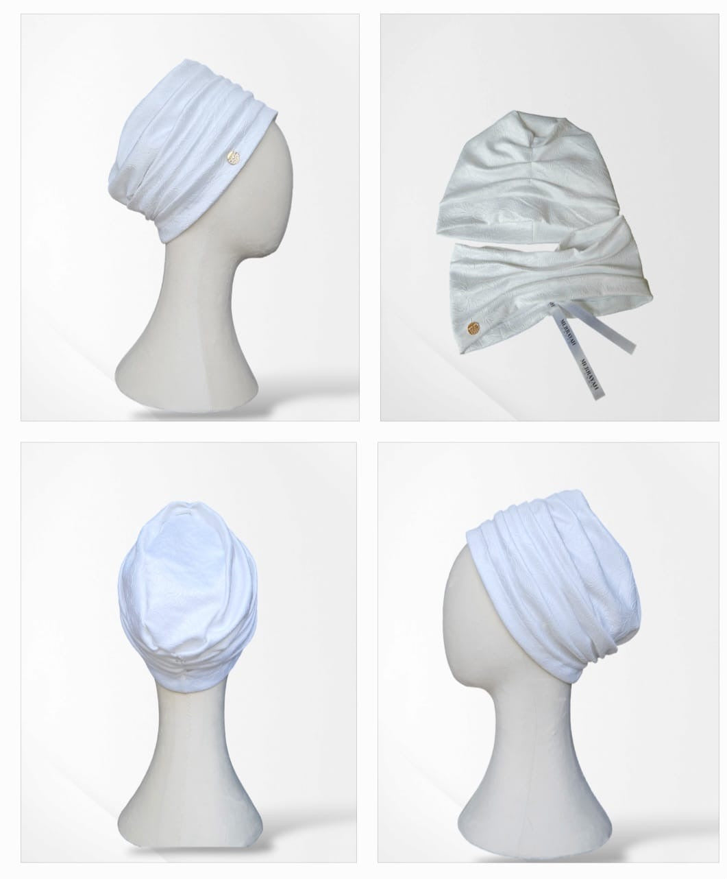 White Embossed Ava 2 Piece Turban
