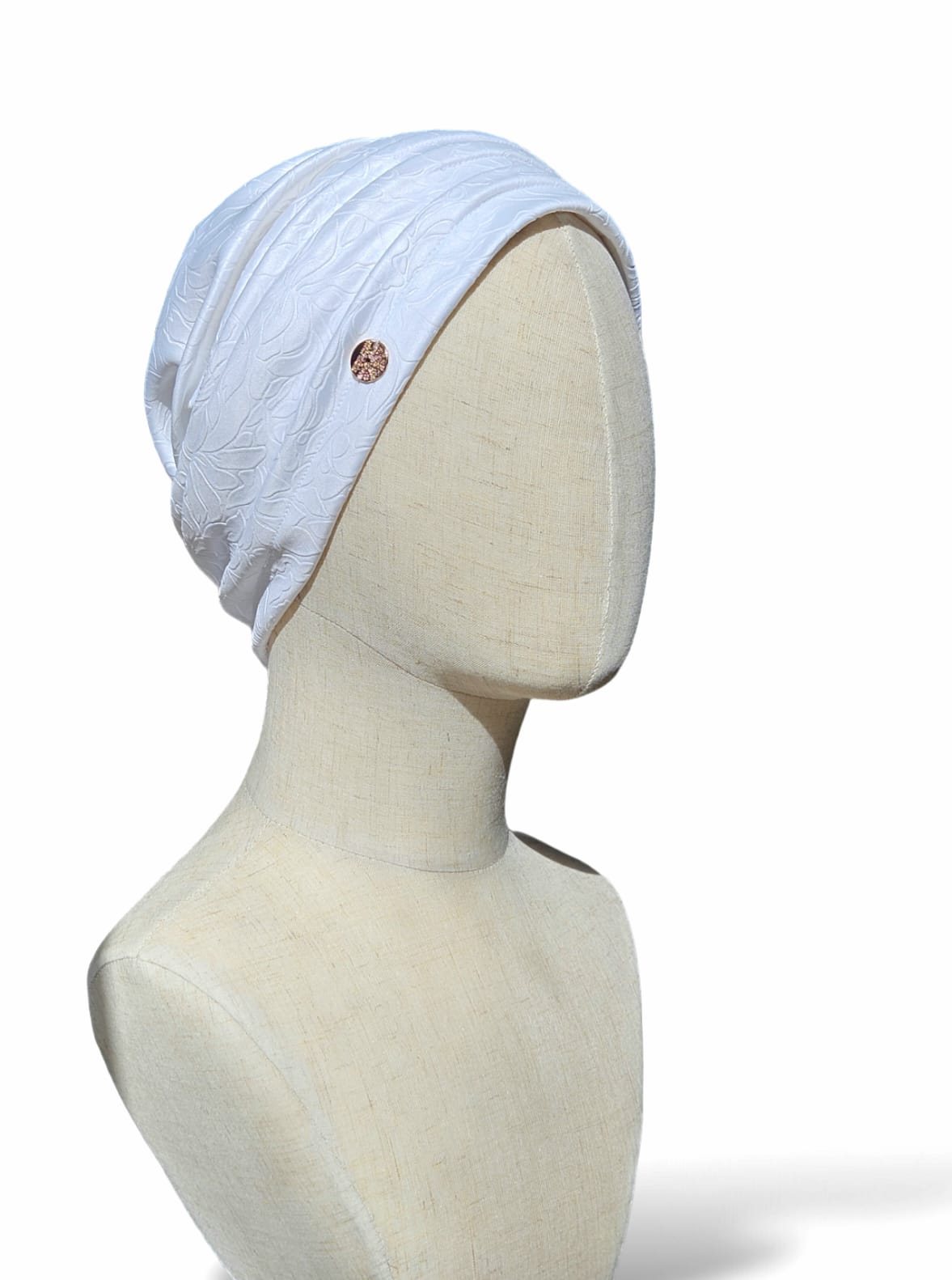 White Embossed Ava 2 Piece Turban