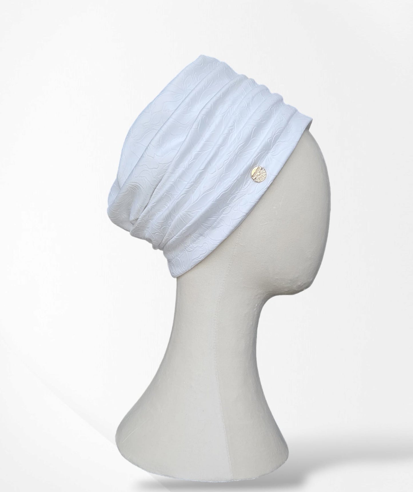 White Embossed Ava 2 Piece Turban