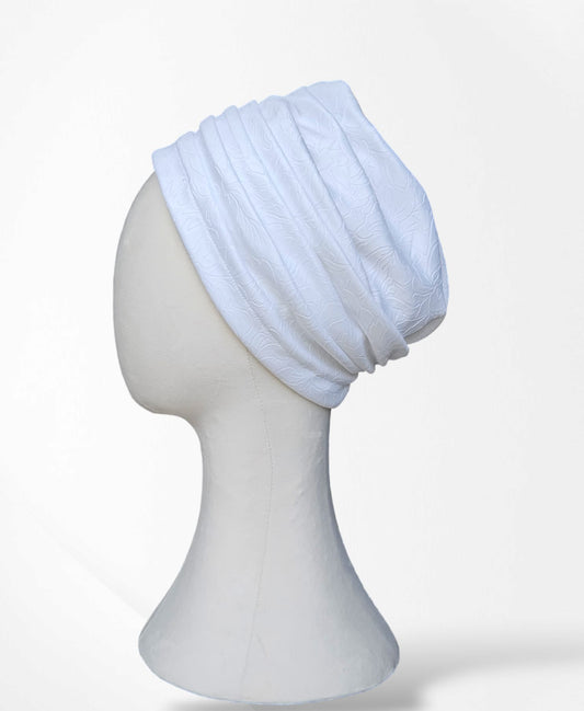 White Embossed Ava 2 Piece Turban